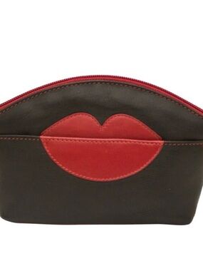 ILI NEW YORK Hot Lips Black & Cherry Red Leather RFID Cosmetic Case
